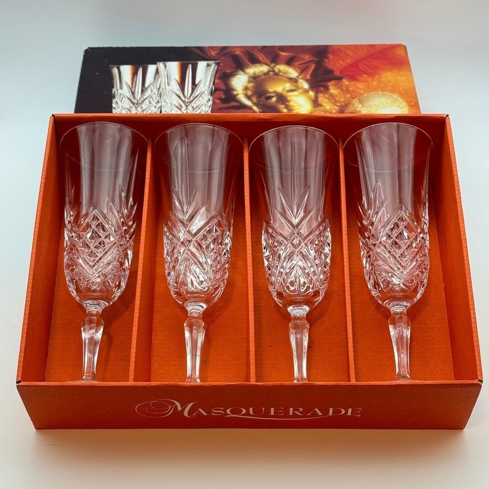 Champagne Flutes Set of 4 Clear Crystal Masquerade Cristal d'Arques VTG France
